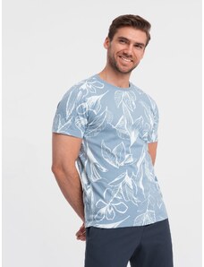 Ombre Clothing Pánske tričko s celopotlačou a kontrastnými listami - modré V2 OM-TSFP-0180