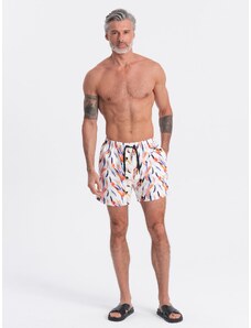 Ombre Clothing Pánske plavecké šortky s farebnou potlačou - biele V2 OM-SRBS-0140