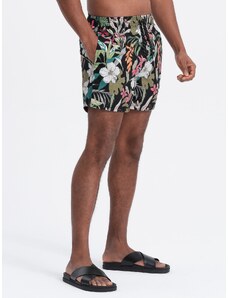 Ombre Clothing Pánske kvetované plavecké šortky - čierne V3 OM-SRBS-0140
