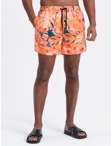Ombre Clothing Pánske plavecké šortky s kvetinovým vzorom - oranžové V5 OM-SRBS-0140
