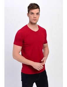 DYNAMO Pánske klaretové červené veľké tričko Lycra Basic s výstrihom do V