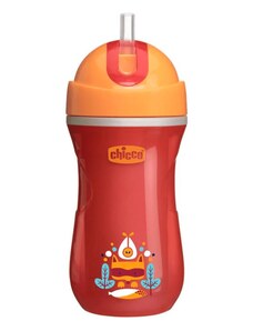 CHICCO Športový detský plastový termo hrnček so slamkou, červený 14m+ 266 ml