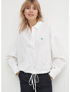 Bavlnená košeľa Tommy Hilfiger dámska, biela farba, voľný strih, s klasickým golierom, WW0WW41832