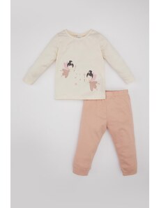 DeFacto Dievčenská súprava česaného bavlneného pyžama s dlhým rukávom s potlačou