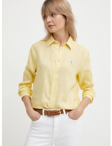 Ľanová košeľa Polo Ralph Lauren žltá farba,regular,s klasickým golierom,211920516