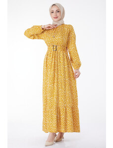 TOFİSA Žlté dámske šaty s páskovým vzorom s jednoduchým výstrihom -
