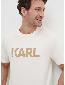 Bavlnené tričko Karl Lagerfeld pánsky, béžová farba, s potlačou