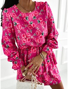 Kvetované volánové šaty Domenica - ružové magenta