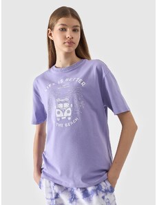4F Dievčenské oversize tričko s potlačou - fialové