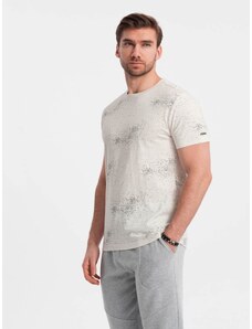 Ombre Clothing Men's full-print t-shirt with scattered letters - light beige V1 OM-TSFP-0179