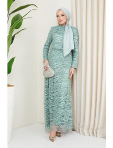 Olcay Tylové večerné hidžábové šaty s hráškom a flitrami MİNT