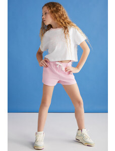 GRIMELANGE SUZANNE-GRM24048 100% bavlna dámske detské šortky tričká set Ružová spodná a horná súprava