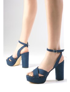 Mio Gusto Dámske sandále na podpätku Ellis Jeans Modrá farba Cross Trap Denim Fabric Platform