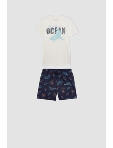 DeFacto Chlapčenské tričko s krátkym rukávom, 2-dielna súprava morských šortiek C1295a824hs