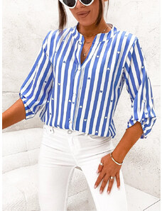 Jejmoda Koszulowa bluzka w pasy niebiesko-biała (739)