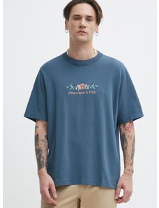 Bavlnené tričko Abercrombie & Fitch pánsky, tyrkysová farba, s nášivkou