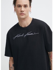 Bavlnené tričko Karl Kani pánsky, čierna farba, s nášivkou