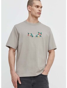 Bavlnené tričko Abercrombie & Fitch pánsky, béžová farba, s nášivkou