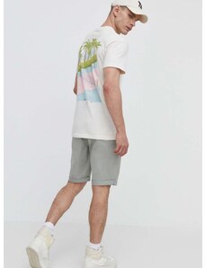 Bavlnené tričko Abercrombie & Fitch pánsky, béžová farba, s potlačou