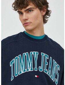 Bavlnená mikina Tommy Jeans pánska, tmavomodrá farba, s potlačou, DM0DM18628