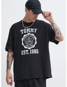 Bavlnené tričko Tommy Jeans pánske,čierna farba,s potlačou,DM0DM18560