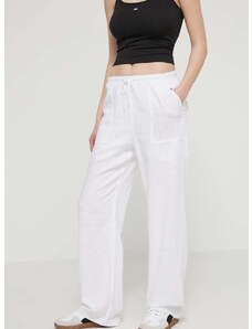 Nohavice s prímesou ľanu Tommy Jeans biela farba,široké,vysoký pás,DW0DW17965
