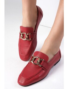 Mio Gusto Dámska mokasínová obuv s tupou špičkou z pravej kože Dakota v červenej farbe