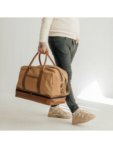 Bagind Columbus Tramp - elegantná a priestranná plátenná cestovná taška s koženými detailmi, ručná výroba