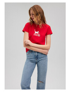 Mavi Červené tričko s potlačou mačky Slim Fit / Slim Fit1612202-82054