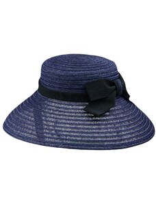 Dámsky elegantný klobúk Audrey v modrej farbe s čiernou mašľou - Mayser