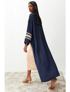 Trendyol Modest Indigo Brode Detailed Long Woven Kimono & Kaftan & Abaya