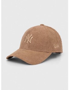 Manšestrová baseballová čiapka New Era hnedá farba, s nášivkou, NEW YORK YANKEES