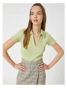 Koton Polo T-Shirt Crop Short Sleeve Textured Cotton