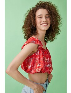 Koton Crop Blouse Patterned Frilly