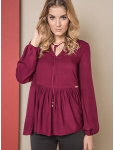 premium Blouse ONE with a wide frill burgundy