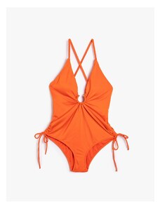 Koton Swimsuit with Straps V-Neck Gathering on the Sides Metal Accessories