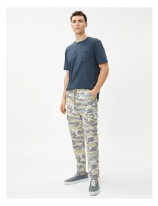 Koton Cargo Pocket Trousers with Lace Waist Camouflage Detail Cotton