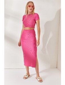 Olalook Pink Short Sleeves Slit and Lycra Suit