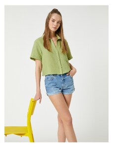 Koton Crop Shirt Short Sleeved, Pocket Detailed and Buttoned.
