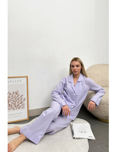 Trend Alaçatı Stili Dámska fialová súprava tkaného pyžama s jedným vreckom Alc-X11661