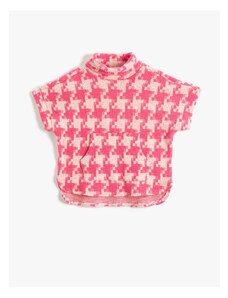 Koton Crowbar Pattern Turtleneck Poncho Sweatshirt with Short Sleeves, Soft Texture.