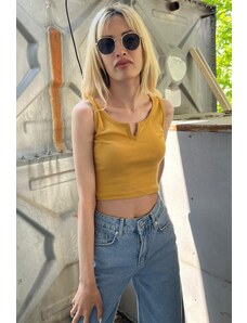 Madmext Mad Girls Front Detail Mustard Crop Top Mg362