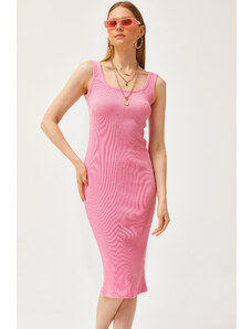 Olalook Dámske ružové midi šaty s hrubým remienkom z Lycry