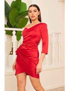Carmen Red Satin Single Sleeve Short Evening Dress