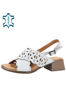 OLIVIA SHOES Biele kožené sandále s vysalerovaným vzorom 027-M6