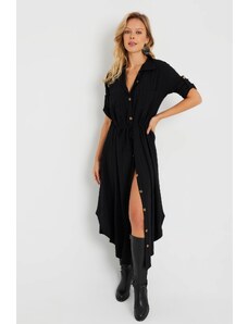 Cool & Sexy Women's Midi Shirt Dress Black Q984