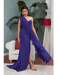 Carmen Purple Chiffon One-Shoulder Slit Long Evening Dress
