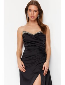 Trendyol Black Single Sleeve Stone Accessory Detailed Woven Long Elegant Evening Dress TPRSSA24E00187