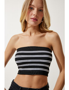Happiness İstanbul Women's Black and White Strapless Ribbed Knitted Bustier