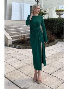 Madmext Emerald Basic Slit Detailed Long Sleeve Dress